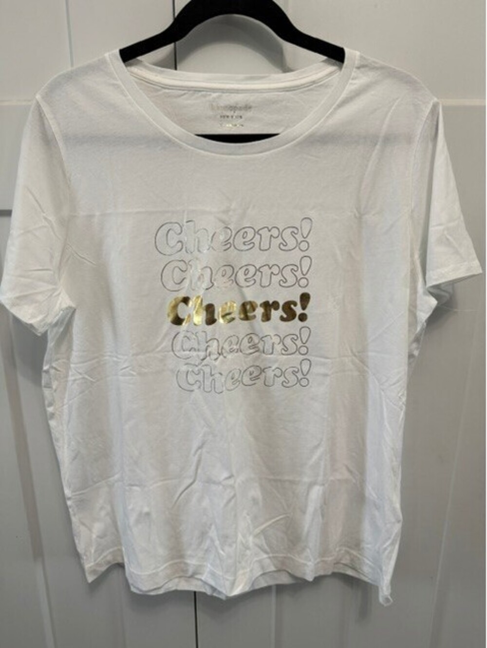 NWOT Cute Kate Spade Cheers T-shirt light weight metallic & white size XL